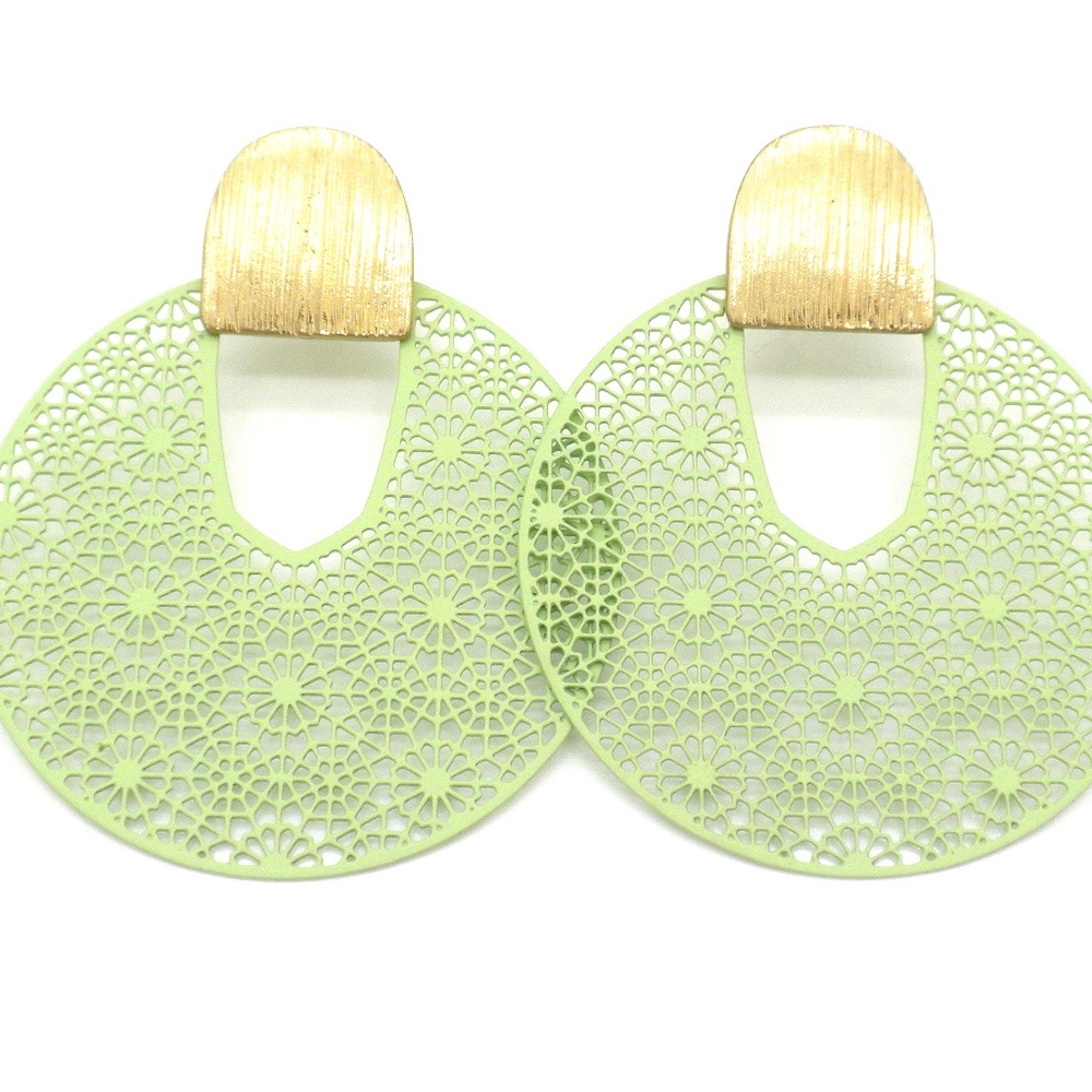 Green Lightweight Filigree Earrings